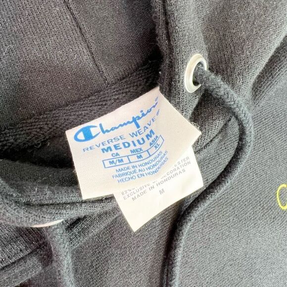 Champion Cut-Off Hoodie Womens Medium Black Reverse Weave Cropped Pullover - Picture 4 of 9